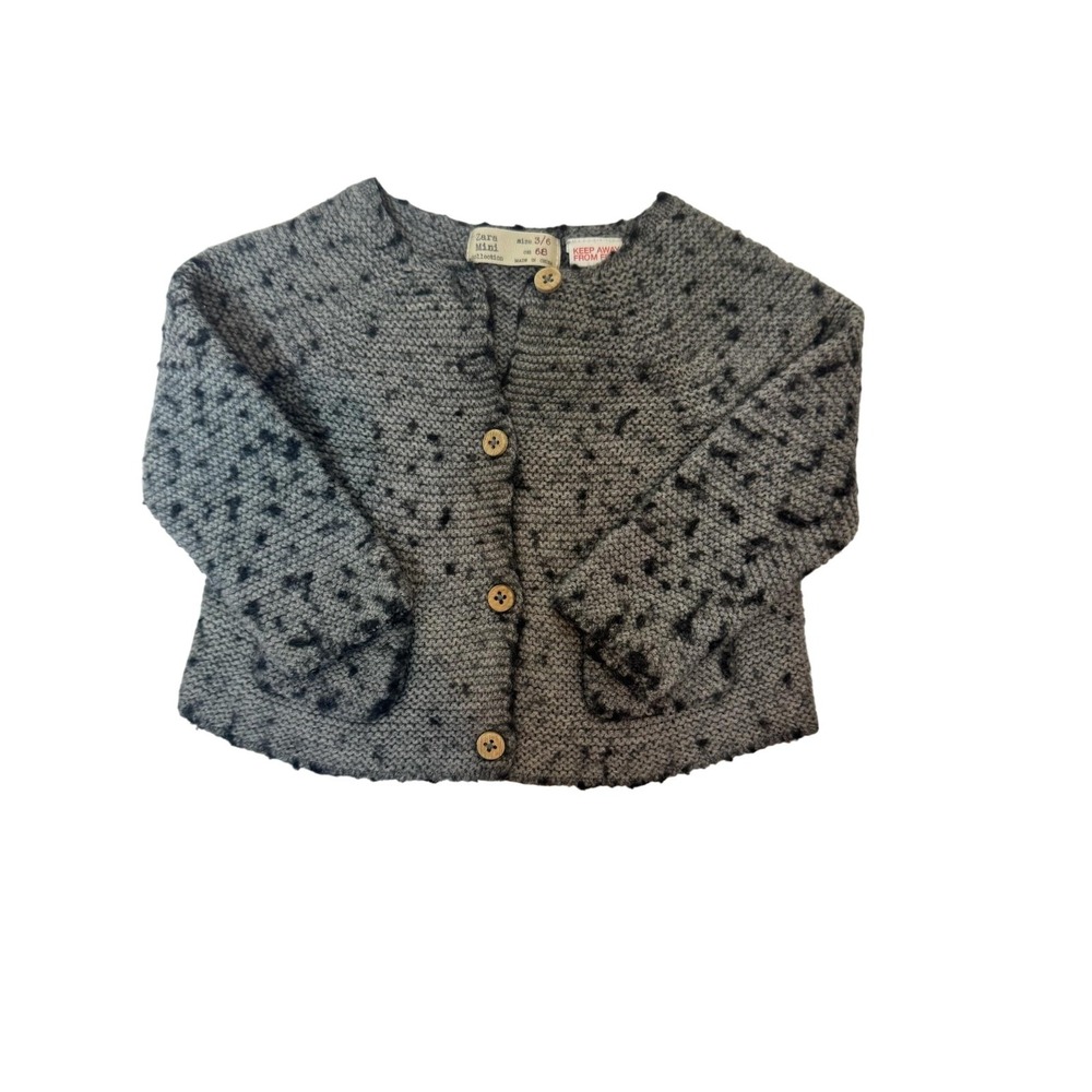 Zara Mini Baby Cardigan Gray Knit Dot 3-6 Months Sweater Button Front 68cm